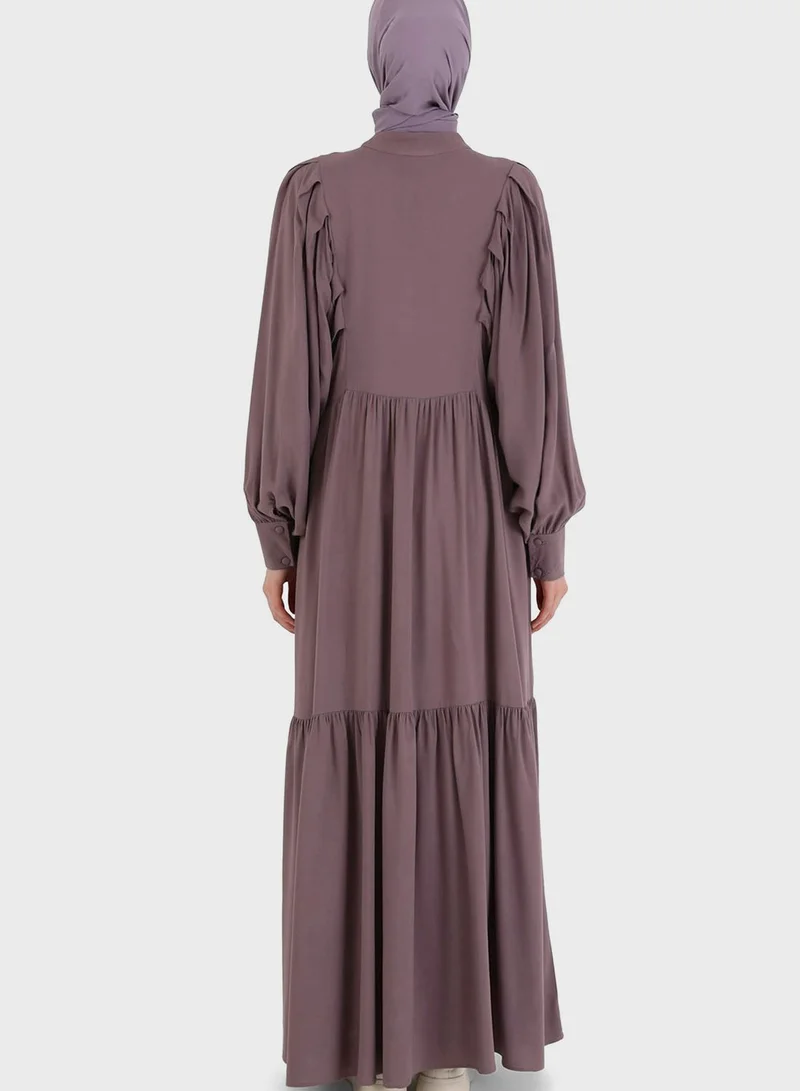 Refka by modanisa Balloon Sleeve Button Detail Dress