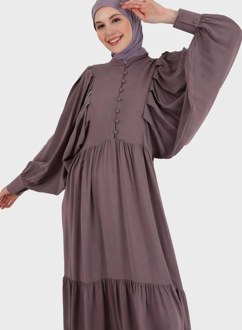 Refka by modanisa Balloon Sleeve Button Detail Dress