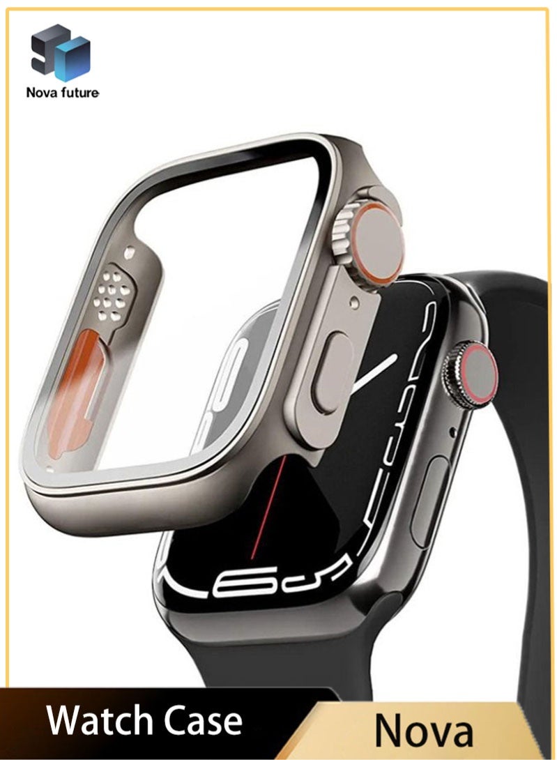 مستقبل نوفا متوافق مع حافظة Apple Watch Series 7/8/9 مقاس 45 مم مع واقي شاشة من الزجاج المقوى، غطاء حافظة مقاوم للماء بتصميم فريد من نوعه من البولي كربونات، ملحقات تغطية كاملة لساعة iWatch 7/8/9 مقاس 45 مم - Image 1