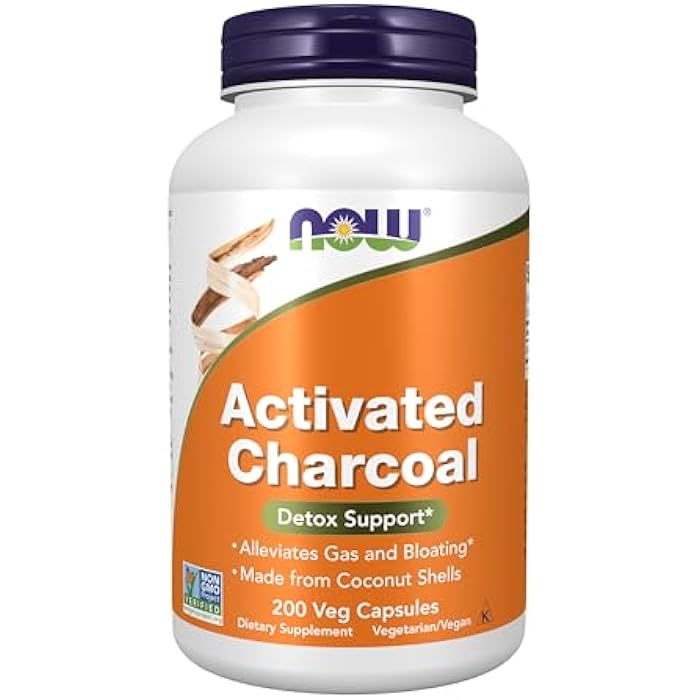 now Supplements, Activated Charcoal Made from Coconut Shells, Non-GMO Project Verified, Detox Support*, 200 Veg Capsules - Image 1