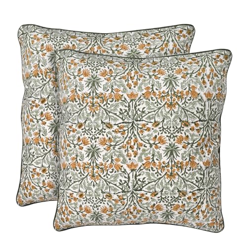Ridhi Block Print Goldenrod Yellow Pillow Cover 18 x 18 Pack of 2 Decorative Couch Pillows for Living Room Farmhouse Chic Boho Cute Outdoor Pillows Covers Gifts for Spring Mothers Day - Image 1
