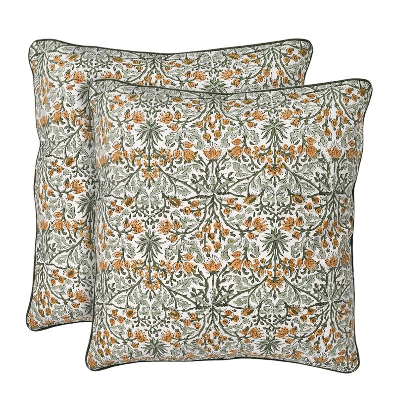 Ridhi Block Print Goldenrod Yellow Pillow Cover 18 x 18 Pack of 2 Decorative Couch Pillows for Living Room Farmhouse Chic Boho Cute Outdoor Pillows Covers Gifts for Spring Mothers Day - Image 2