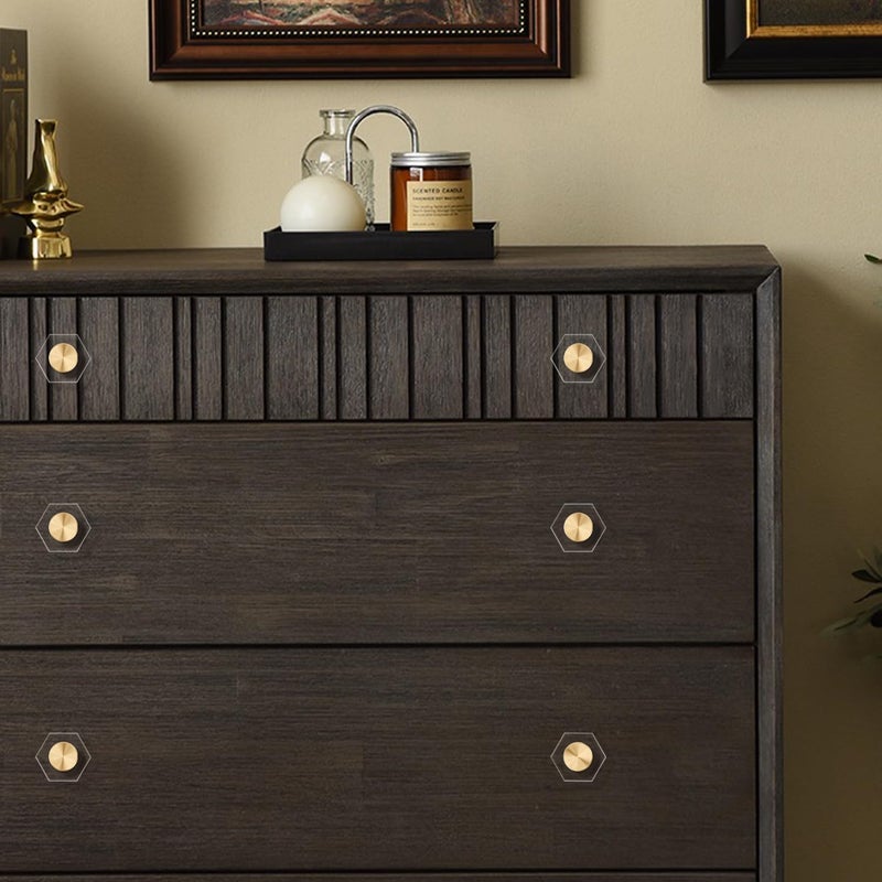 RZDEAL 4pcs Glass Crystal Cabinet Knobs Brass Drawer Knobs Dresser Pulls Gold Funiture Hardware for Kitchen Drawer Dresser 1316 Inch Hexagon - Image 5