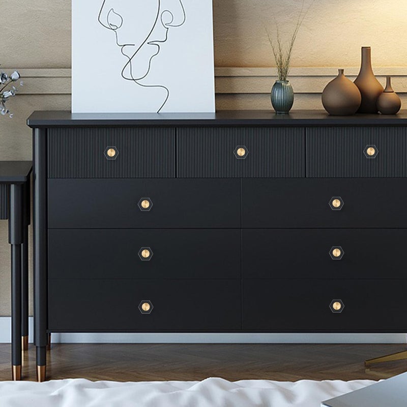 RZDEAL 4pcs Glass Crystal Cabinet Knobs Brass Drawer Knobs Dresser Pulls Gold Funiture Hardware for Kitchen Drawer Dresser 1316 Inch Hexagon - Image 4