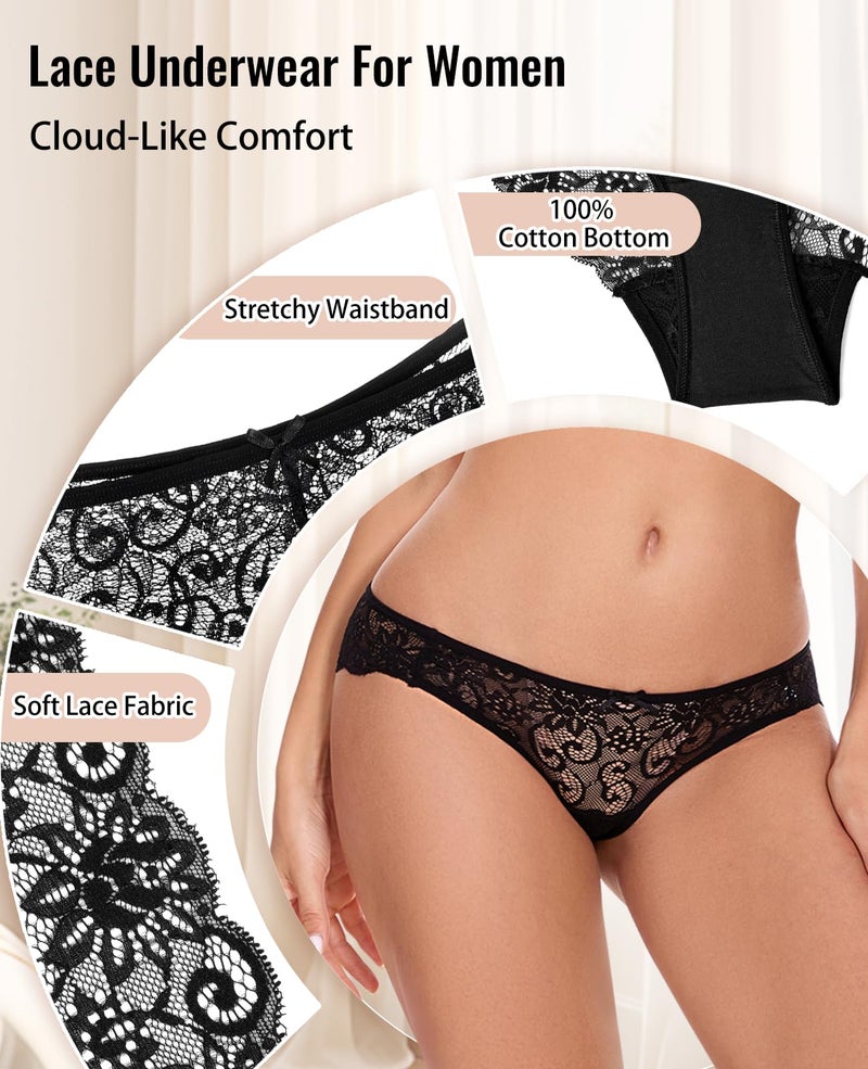 Sunm Boutique Sexy Lace Underwear for Women, Cheeky Women's Panties, Seamless Bikini for Ladies (Medium, 6 Pack - Black/Blue/Red/Hot Pink/Nude/White) - Image 4