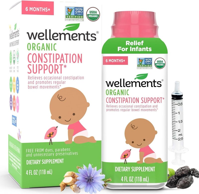 Wellements دعم الإمساك العضوي | تخفيف الإمساك العضوي الآمن واللطيف للرضع والأطفال الصغار | بدون ملينات قاسية | معتمد من وزارة الزراعة الأمريكية | 4 أونصة سائلة. 6 أشهر وما فوق - Image 1