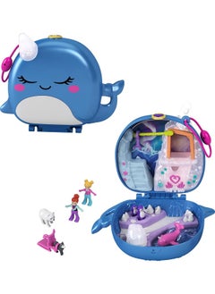 Polly Pocket Freezin' Fun Narwhal Compact with Fun Reveals, Micro Polly and Lila Dolls, Husky Dog & Sled, Polar Bear Figure & Sticker Sheet
