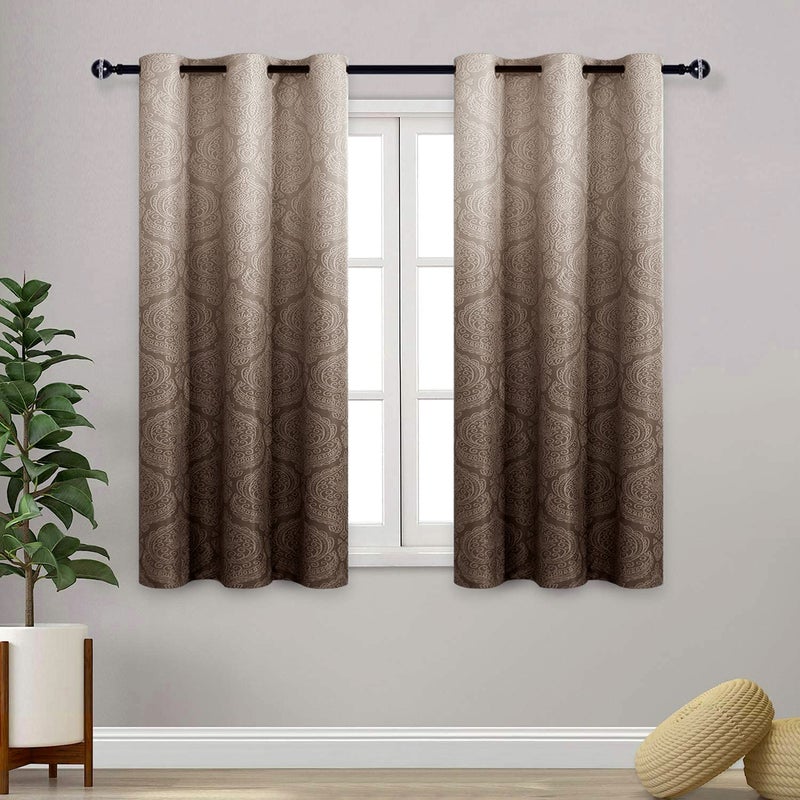 DWCN Ombre Blackout Curtains for Bedroom  Damask Patterned Thermal Insulated Energy Saving Grommet Curtains for Living Room Set of 2 Gradient Window Curtain Panels 42 x 54 Inches Long Brown