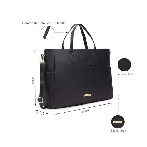 Caprese Bow 15.6 Inch Large Laptop Bag for Women with Adjustable & Detachable Straps | Stylish, Durable, and Spacious with Multiple Compartments for Work, Travel, and Everyday Use (Black) - Image 3