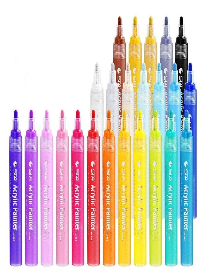 STA Acrylic Paint Marker Pens 24 Colors Medium Point Tip Art Markers for DIY Glass, Ceramic, Rock, Wood, Canvas, Metal, Fabric, Highly Pigmented Acrylic Pens - Multicolor - Image 1