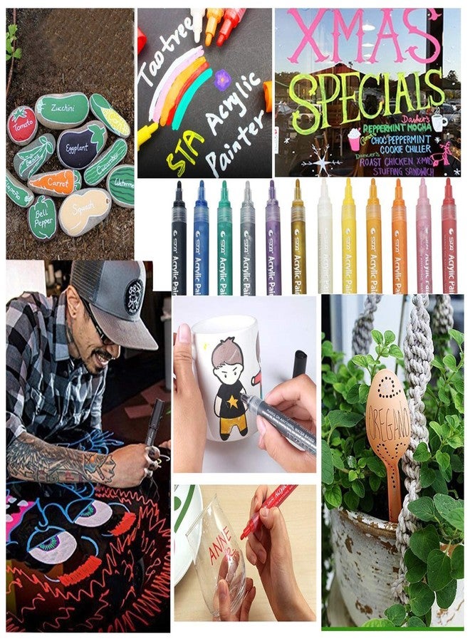 STA Acrylic Paint Marker Pens 24 Colors Medium Point Tip Art Markers for DIY Glass, Ceramic, Rock, Wood, Canvas, Metal, Fabric, Highly Pigmented Acrylic Pens - Multicolor - Image 4
