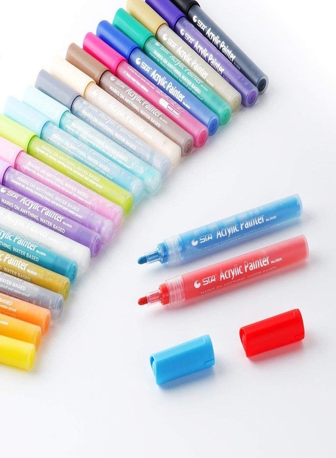 STA Acrylic Paint Marker Pens 24 Colors Medium Point Tip Art Markers for DIY Glass, Ceramic, Rock, Wood, Canvas, Metal, Fabric, Highly Pigmented Acrylic Pens - Multicolor - Image 2