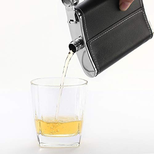 YWQ 1 Pack Flask for Liquor and Funnel, Premium 8 Oz Leak Proof 18/8 Stainless Steel Pocket Hip Flask with Black Leather Cover, Great Gift Idea - Image 4