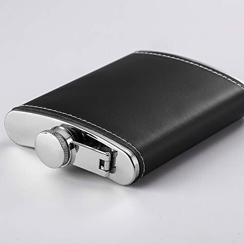 YWQ 1 Pack Flask for Liquor and Funnel, Premium 8 Oz Leak Proof 18/8 Stainless Steel Pocket Hip Flask with Black Leather Cover, Great Gift Idea - Image 5