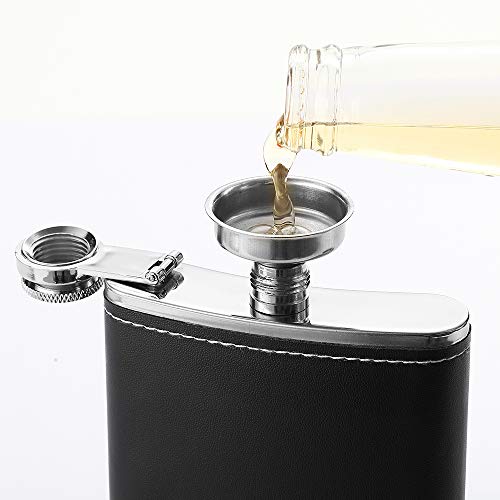 YWQ 1 Pack Flask for Liquor and Funnel, Premium 8 Oz Leak Proof 18/8 Stainless Steel Pocket Hip Flask with Black Leather Cover, Great Gift Idea - Image 3
