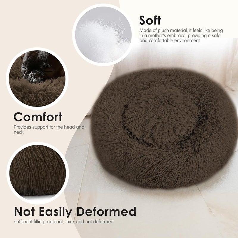 Hoewina Dogs Bed for Small Dogs, Anti-Anxiety Washable Round Bed (Coffee, 24.0" L x 24.0" W x 8.0" Th) - Image 4