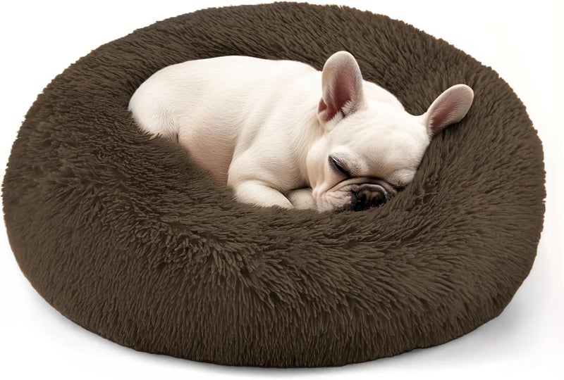 Hoewina Dogs Bed for Small Dogs, Anti-Anxiety Washable Round Bed (Coffee, 24.0" L x 24.0" W x 8.0" Th) - Image 1