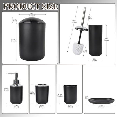 CERBIOR Bathroom Accessories Set 6 Piece Bath Ensemble Includes Soap Dispenser, Toothbrush Holder, Toothbrush Cup, Soap Dish for Decorative Countertop and Housewarming Gift (Shiny black-6pcs) - Image 2