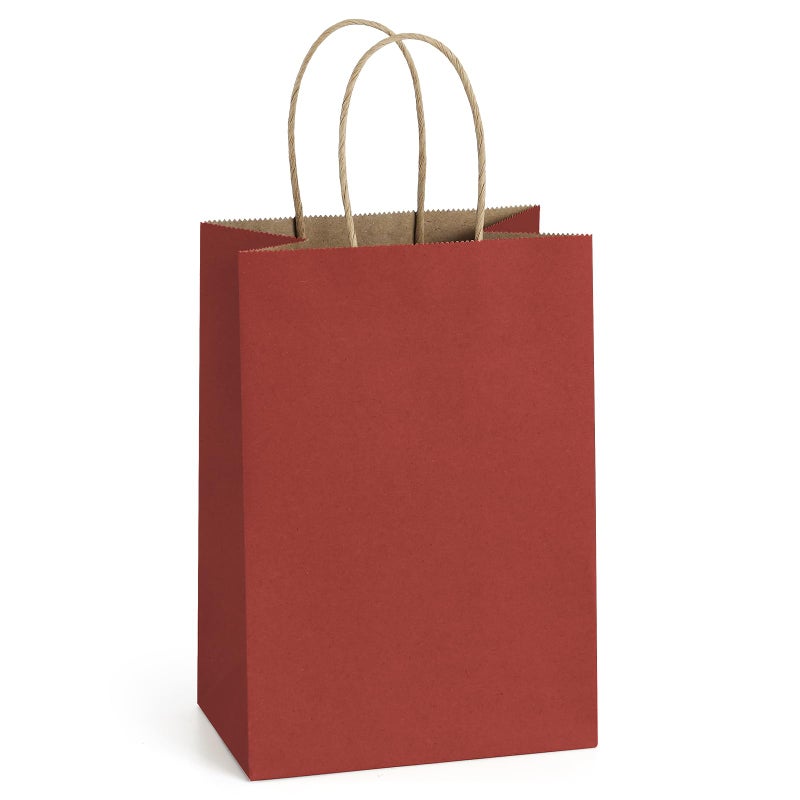 BagDream Kraft Paper Bags 100Pcs 525x3x8 Inches Small Kraft Gift Bags with Handles Bulk for Shopping Party Favor Retail Merchandise Business Red Paper Gift Sacks