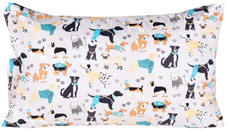 J-pinno Dogs Puppy Gray Cute Cozy Cartoon Twin Bed Sheets 100% Cotton 3 Pieces Sheet Set Bedroom Deco Gift for Kids Boys Children Flat Sheet + Fitted Sheet + Pillowcase Bedding Set - Image 2