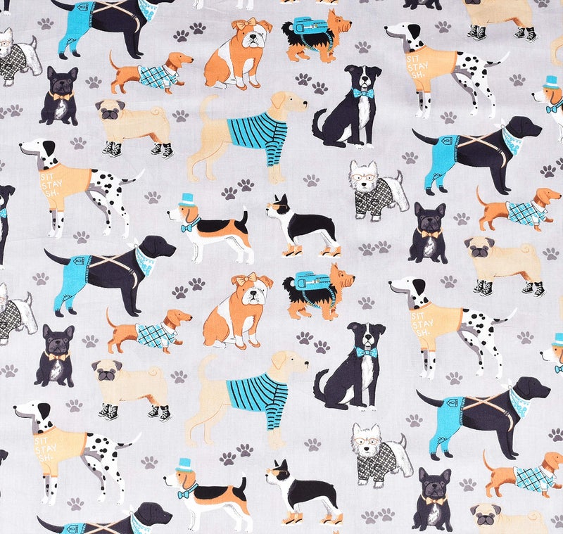 J-pinno Dogs Puppy Gray Cute Cozy Cartoon Twin Bed Sheets 100% Cotton 3 Pieces Sheet Set Bedroom Deco Gift for Kids Boys Children Flat Sheet + Fitted Sheet + Pillowcase Bedding Set - Image 3