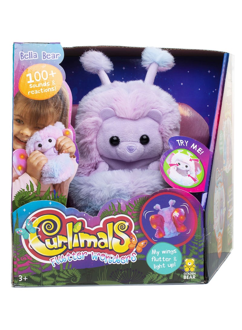 GOLDEN BEAR Curlimals Flutter Wonders Bella Bear Interactive Soft Toy with 100+ Sounds and Reactions Responds to Touch with Lights and Glow Wings Cuddly Fun Enchanted Pond Animal Gift For Age 3+, Purple - Image 1