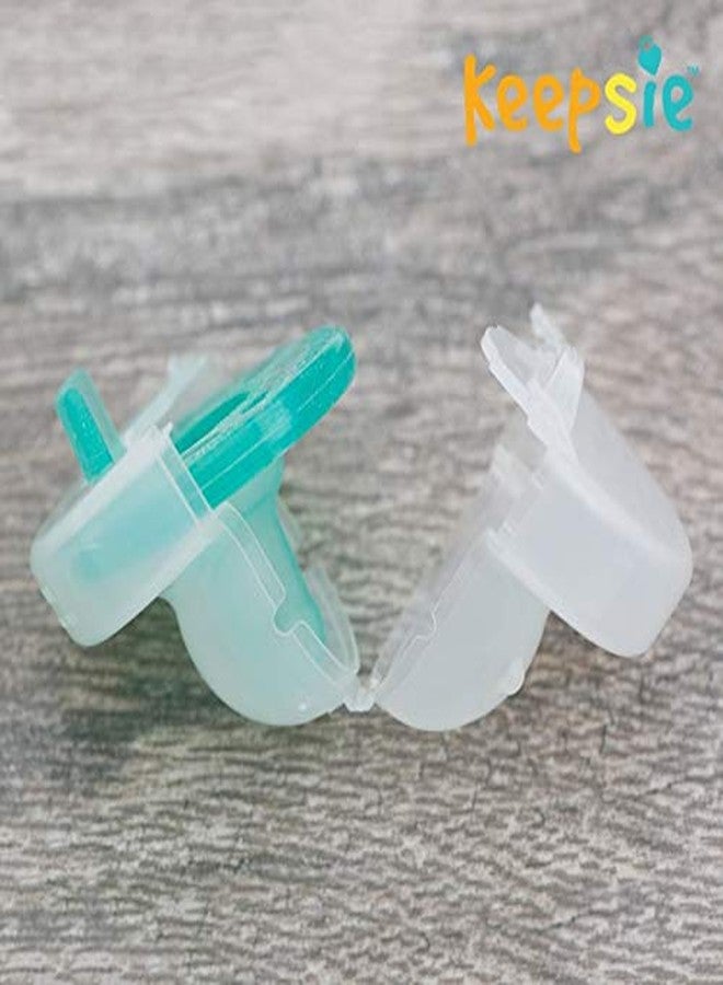 Keepsie The Keepsie Pacifier Cover - Compatible with Pacifiers, Paci Clips & Plush Attachments | BPA-Free Travel Case (Blue & Clear, 2-Pack) - Image 3