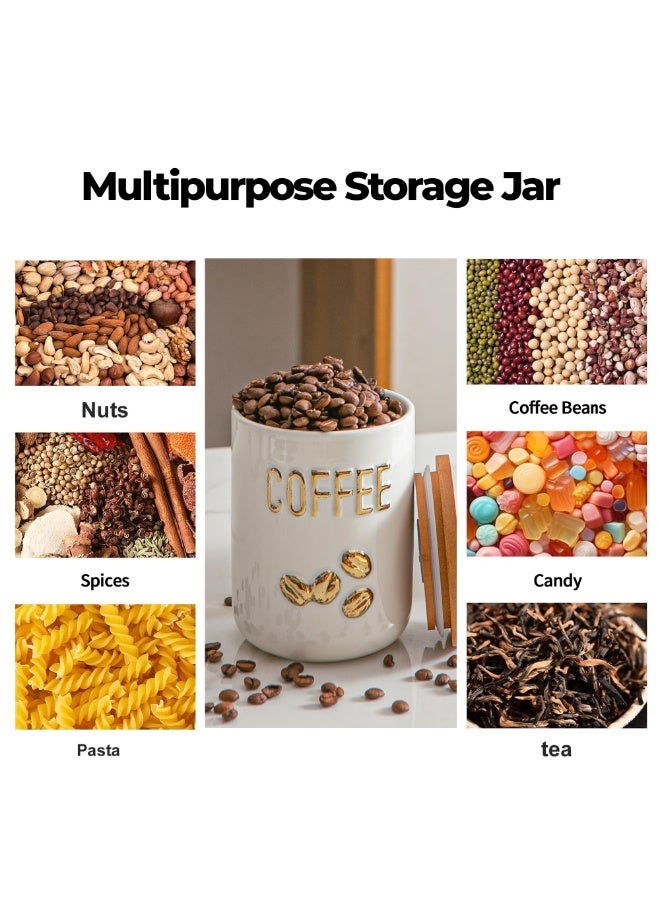 WALALLA 3-Piece White Ceramic Canister Set for Coffee Tea Sugar, Food Storage Jars with Wood Airtight Lids, Decorative Small Container for Kitchen Pantry Counter 800ml - Image 4