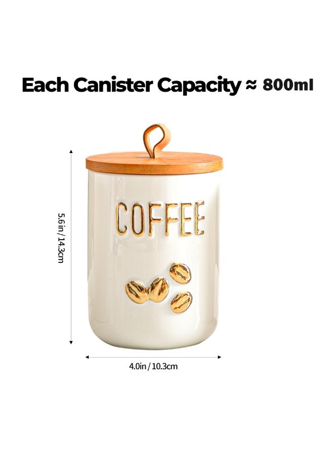 WALALLA 3-Piece White Ceramic Canister Set for Coffee Tea Sugar, Food Storage Jars with Wood Airtight Lids, Decorative Small Container for Kitchen Pantry Counter 800ml - Image 3
