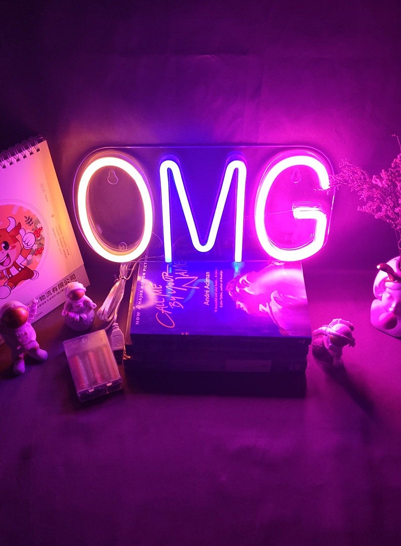 مصباح نيون LED لافتة لديكور الحائط OMG - Image 2