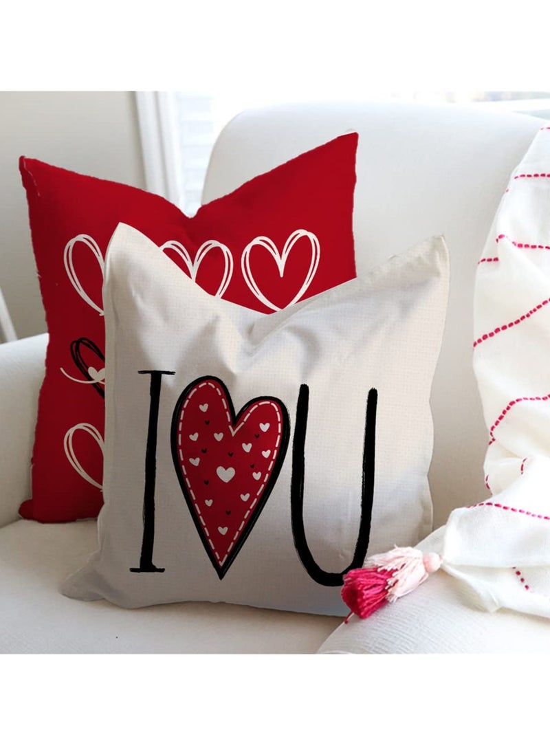 Set of 4 Love Heart Pillow Covers, 18x18 Inches Decorative Cushion Cases for Sofa, Romantic Home Decor  - Image 3