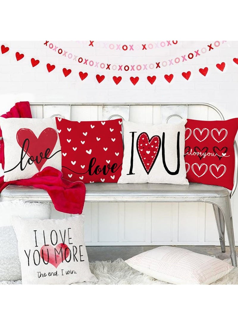 Set of 4 Love Heart Pillow Covers, 18x18 Inches Decorative Cushion Cases for Sofa, Romantic Home Decor  - Image 5