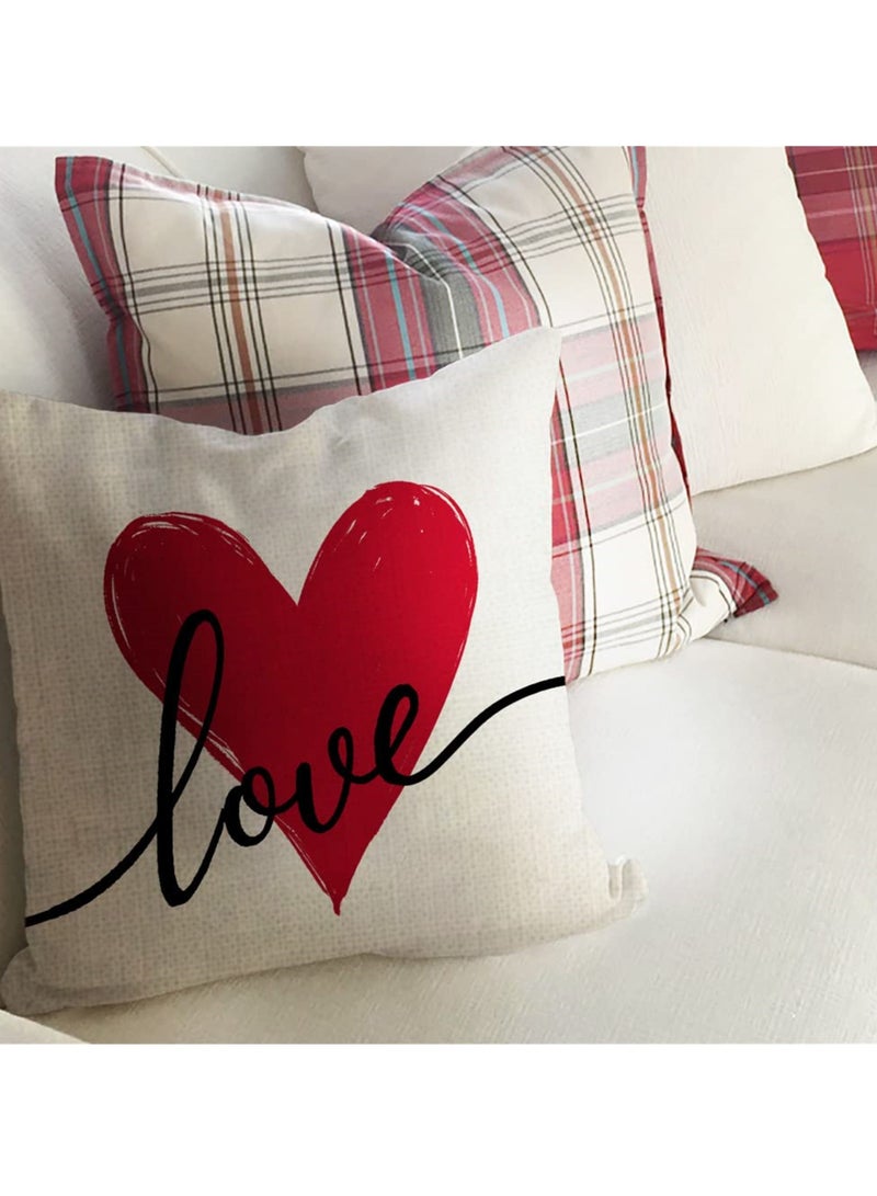 Set of 4 Love Heart Pillow Covers, 18x18 Inches Decorative Cushion Cases for Sofa, Romantic Home Decor  - Image 2