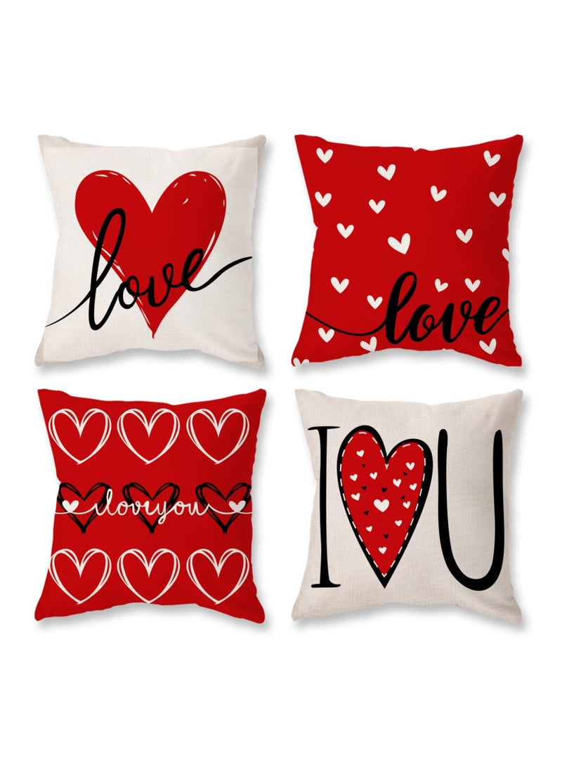 Set of 4 Love Heart Pillow Covers, 18x18 Inches Decorative Cushion Cases for Sofa, Romantic Home Decor  - Image 1