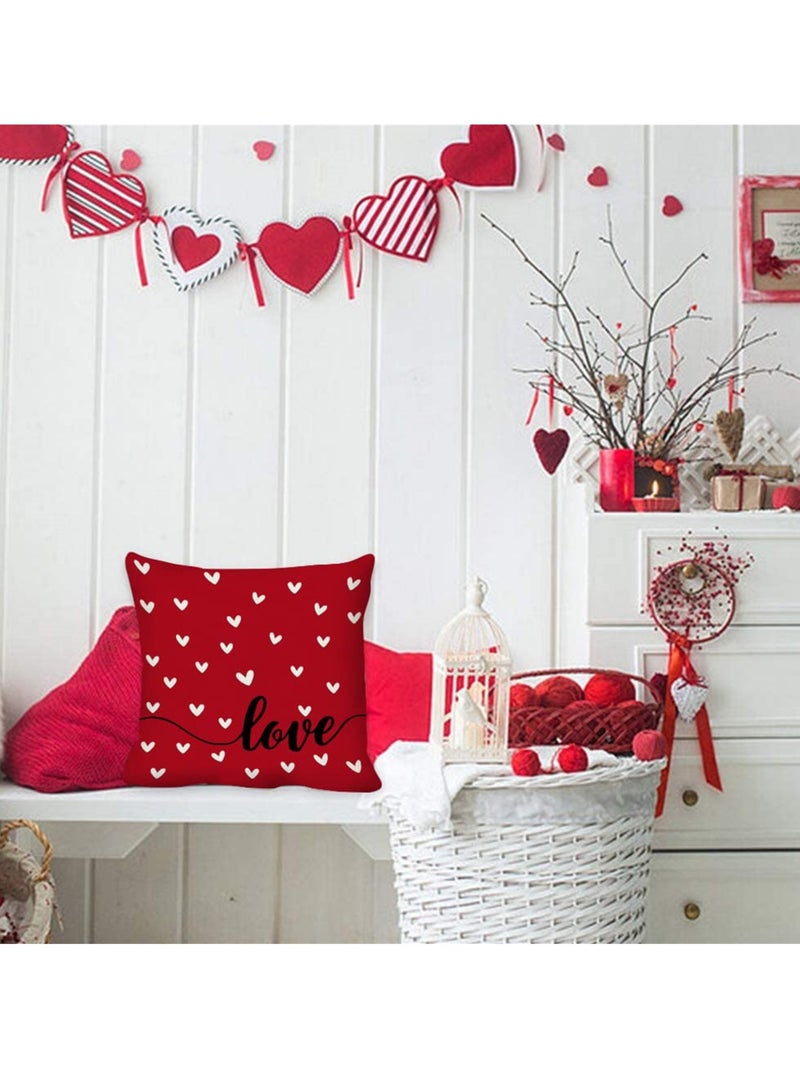 Set of 4 Love Heart Pillow Covers, 18x18 Inches Decorative Cushion Cases for Sofa, Romantic Home Decor  - Image 4