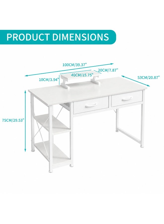 Canadel Office Desk with Monitor Stand & 2 Durable Fabric Drawers, Sturdy Double Frame Computer Table, Waterproof Surface, Heavy-Duty Metal Design, Adjustable Leg Pads - Image 2