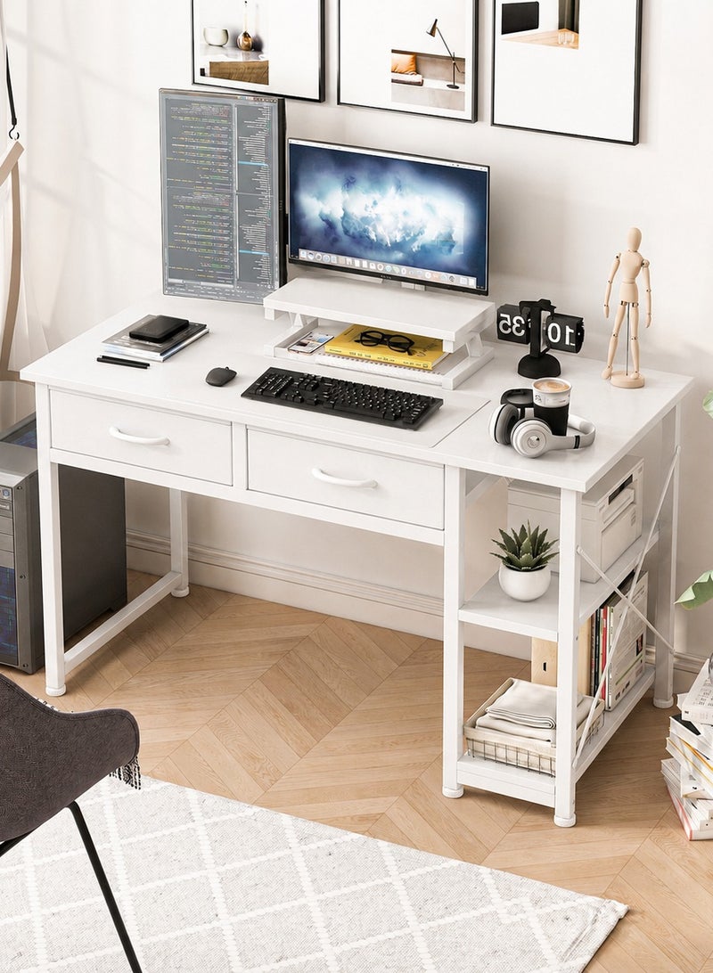 Canadel Office Desk with Monitor Stand & 2 Durable Fabric Drawers, Sturdy Double Frame Computer Table, Waterproof Surface, Heavy-Duty Metal Design, Adjustable Leg Pads - Image 1