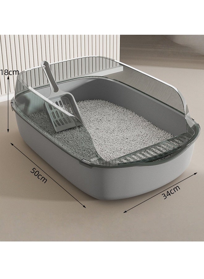 Cat Litter Box Semi-Enclosed Sifting Litter Box Anti-Splash with Spoon, Deodorizing Pack Kitten Open Top Litter Tray High Sides Cat Litter Box Cat Travel Toilet(Grey) - Image 2