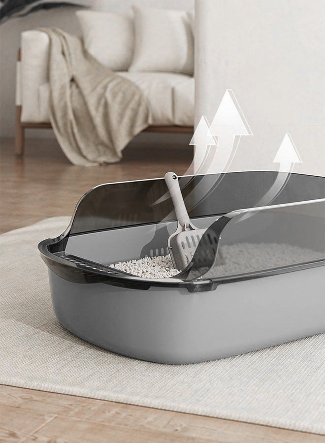 Cat Litter Box Semi-Enclosed Sifting Litter Box Anti-Splash with Spoon, Deodorizing Pack Kitten Open Top Litter Tray High Sides Cat Litter Box Cat Travel Toilet(Grey) - Image 4