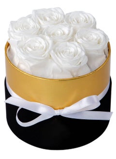 Forever Flowers Round Box, 7 Piece Preserved Roses, Immortal Roses That Last A Year, Eternal Rose Preserved Flowers For Delivery Prime Mothers Day And Valentines Day, White