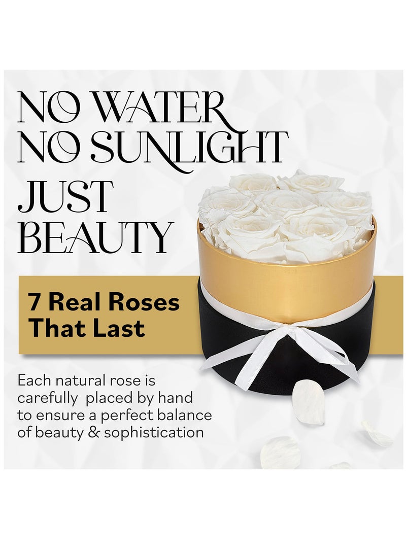 Excefore - Forever Flowers Round Box, 7 Piece Preserved Roses, Immortal Roses That Last A Year, Eternal Rose Preserved Flowers For Delivery Prime Mothers Day And Valentines Day, White - Image 1