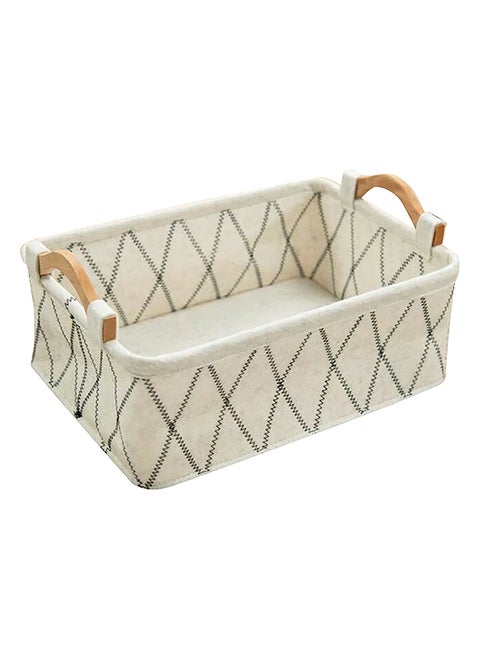 Rectangular Shape Durable Storage Basket with Wooden Handle White and Black 14 x 26 x 37 cm SB0370C-A
