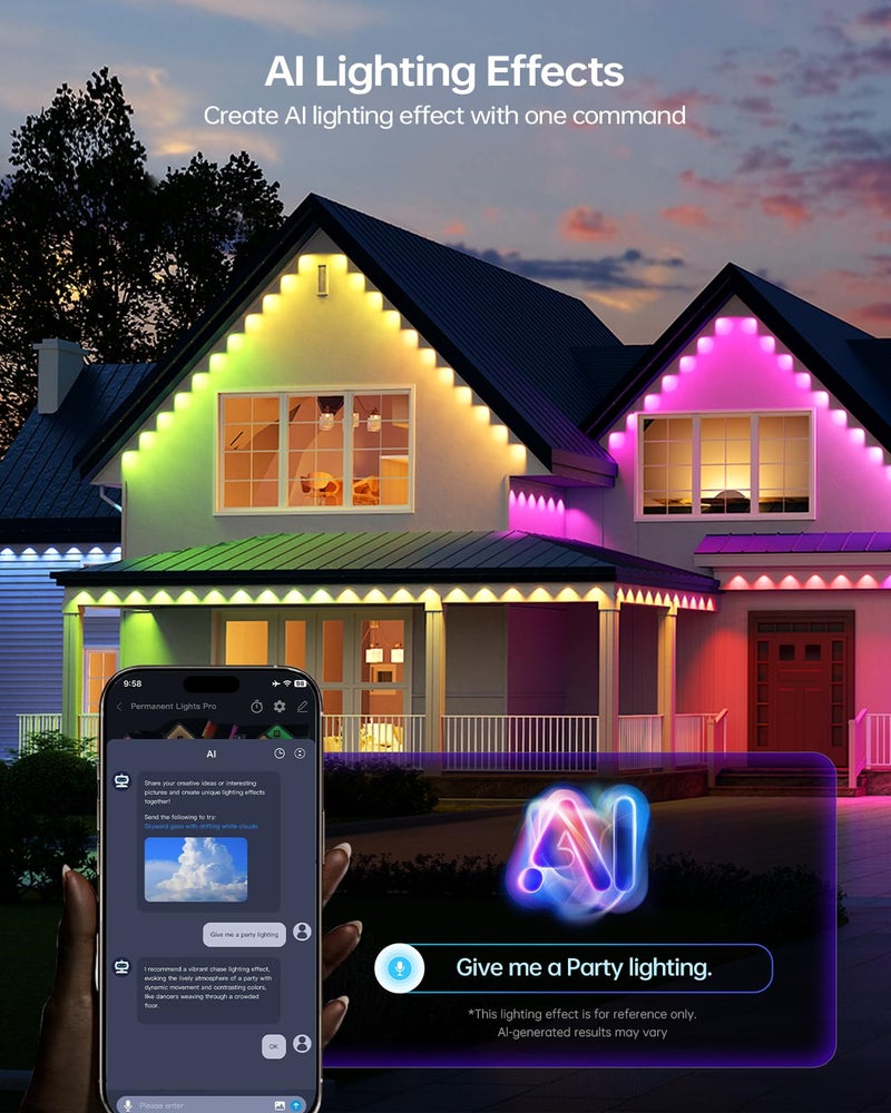 ASAHOM AI Permanent Outdoor Lights S107B, 100FT with 72 RGBCW LED Lights, 30,000 Lighting Effect, Controller with Dual Output, Extend to 800FT, Cuttable for House Outdoor Decor Daily Lighting, White - Image 5