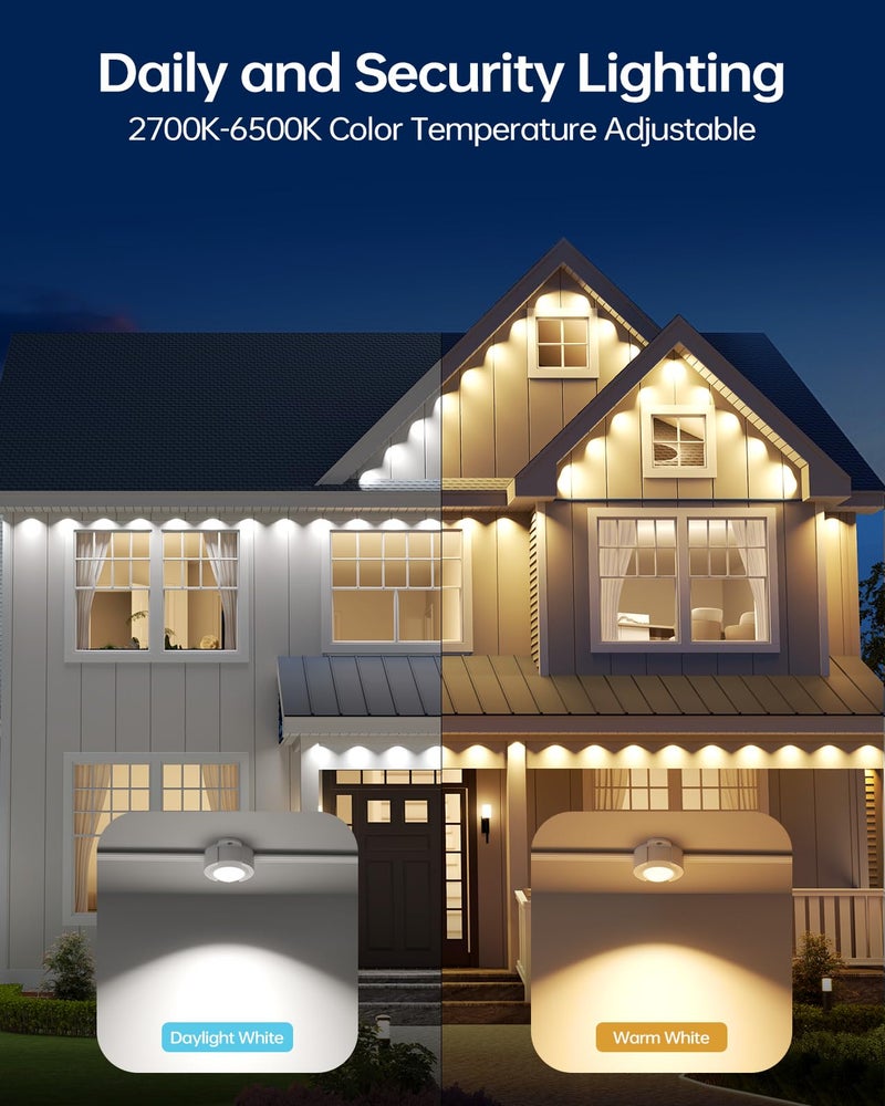 ASAHOM AI Permanent Outdoor Lights S107B, 100FT with 72 RGBCW LED Lights, 30,000 Lighting Effect, Controller with Dual Output, Extend to 800FT, Cuttable for House Outdoor Decor Daily Lighting, White - Image 4
