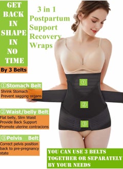 MARGOUN Postpartum Belly Band 3 in 1 Recovery Belt for Post Pregnancy Post C-Section Support Shapewear After Giving Birth Women Stomach Waist Pelvis Belt Black  - Image 4