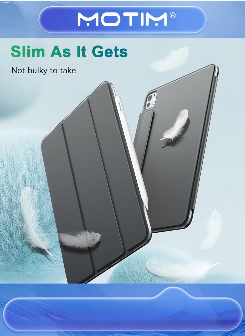 Motim Slim Trifold Stand Case for iPad Pro (11-inch 2024) Supports Apple Pencil Auto Wake/Sleep Hard Back Shell Smart Cover - Image 5