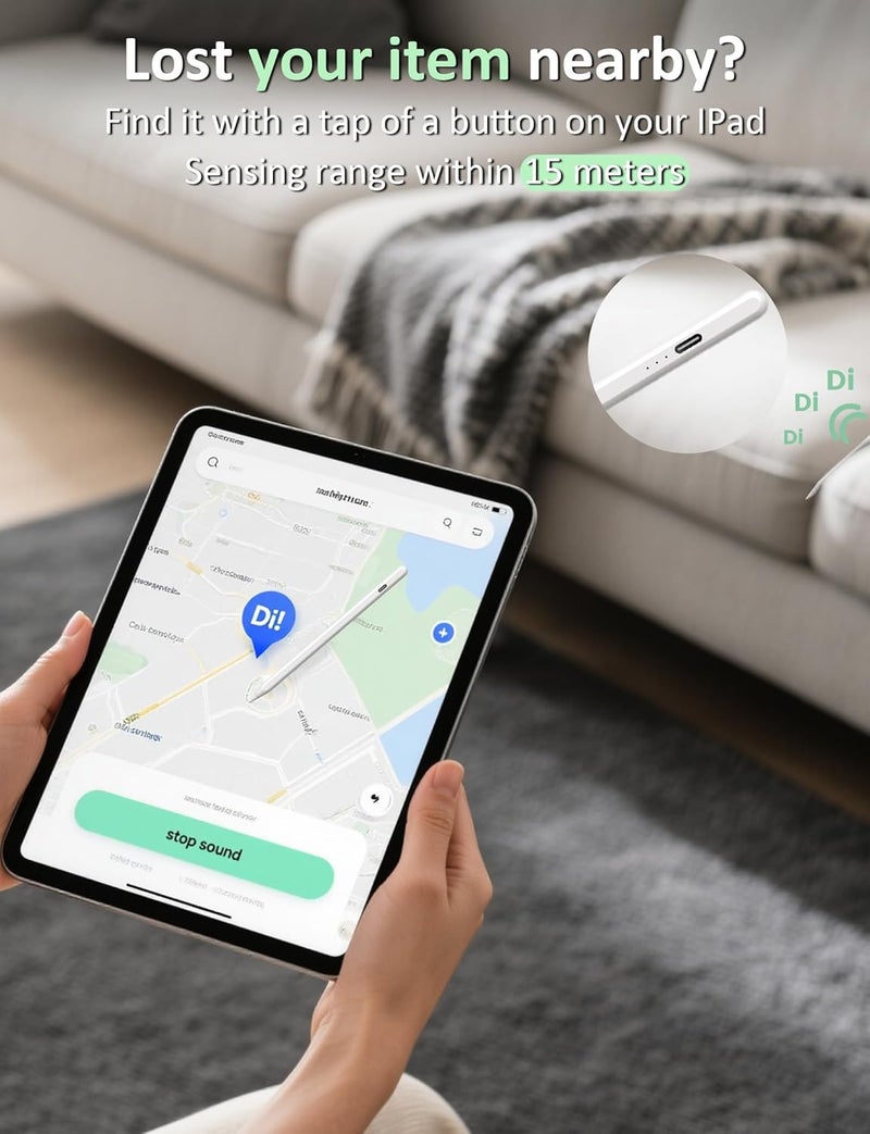 قلم DIGIROOT لأجهزة iPad 2018-2026 يعمل مع Apple Find My، حساسية الميل ورفض راحة اليد قلم لأجهزة iPad A16/10/9/8 وAir 13/11 وPro 12.9/13/11 وMini 7/6/5 - Image 2