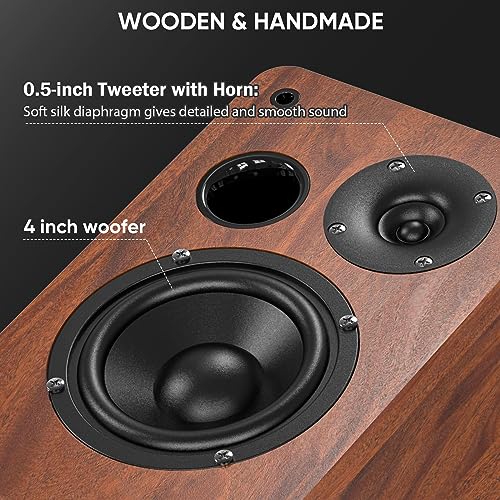 Saiyin Bluetooth Bookshelf Speakers, 40W X 2 Powered TV Speakers with 4 Inch Woofer, Turntable Speakers with Optical/AUX Input/Subwoofer Line Out for PC and TVs - Image 4