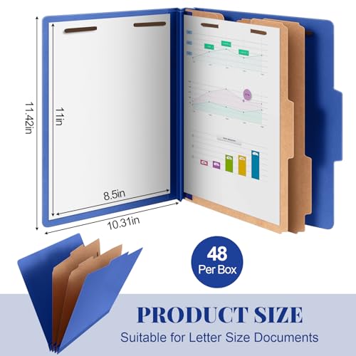 Skyygemm 48 Pcs Classification Folders Letter Size, 2 Divider Pressboard File Folders with 3. 5 Inch Expansion, 2 Prongs Fastener, Heavy Duty Office File Organizers for Teachers, Medical (Dark Blue) - Image 2