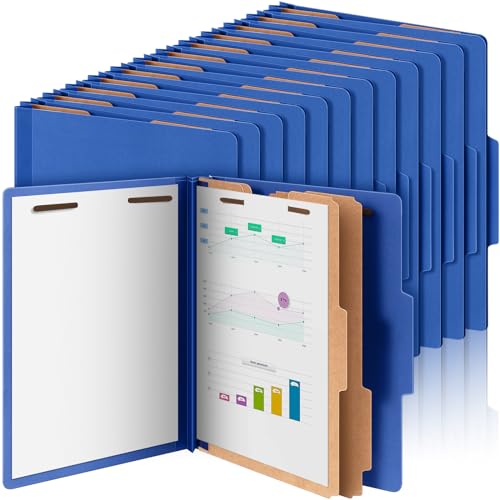 Skyygemm 48 Pcs Classification Folders Letter Size, 2 Divider Pressboard File Folders with 3. 5 Inch Expansion, 2 Prongs Fastener, Heavy Duty Office File Organizers for Teachers, Medical (Dark Blue) - Image 1